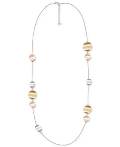 Alfani Tri-Tone Rippled Disk Station Necklace, 40 + 2 Extender