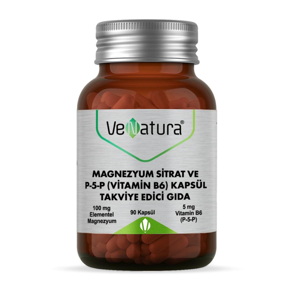 VeNatura Magnesium Citrate &amp; Vitamin B6 Supplement - 90 Capsules for Muscle &amp; Nerve Support