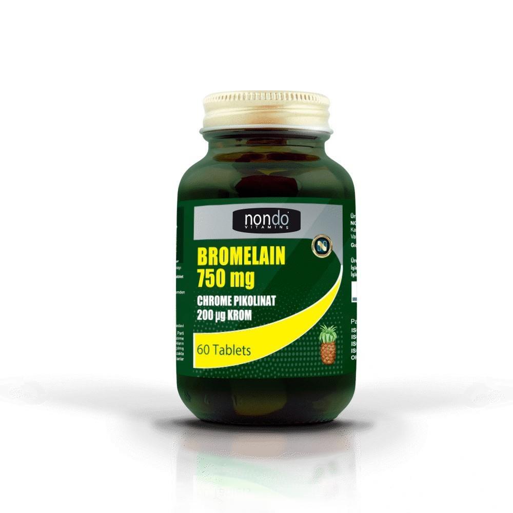 Nondo Bromelain 750 mg Dietary Supplement Tablets - Supports Digestive Health &amp; Immune System - 60 Count