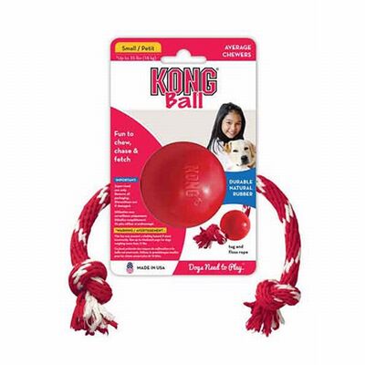 Kong Rubber Ball with Rope Dog Toy Durable Fetch Toy 6.5 cm