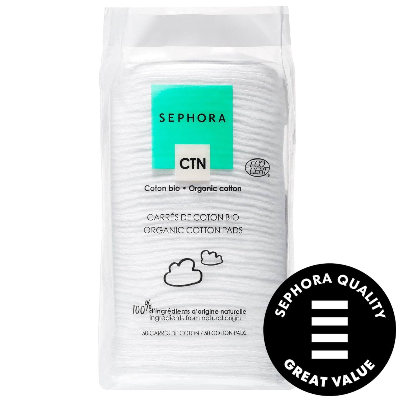 Sephora Organic Cotton Pads - Gentle Makeup Remover, Vegan &amp; Hypoallergenic