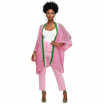 Alpha Kappa Alpha Sorority Pink &amp; Green Crochet Ruana Kimono