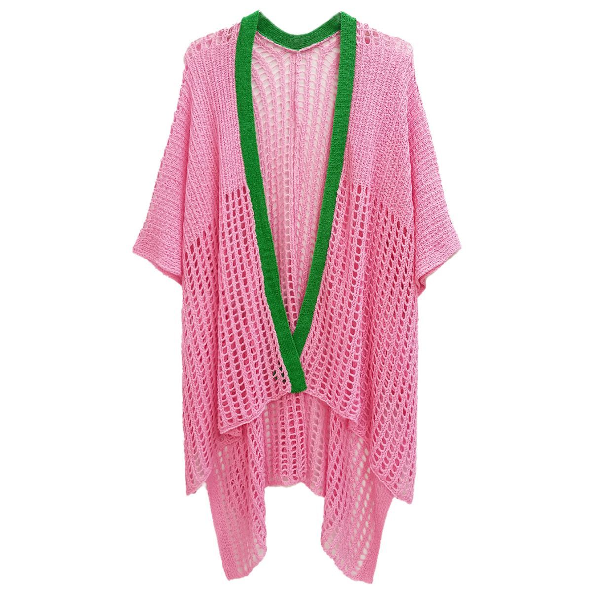 Alpha Kappa Alpha Sorority Pink &amp; Green Crochet Ruana Kimono