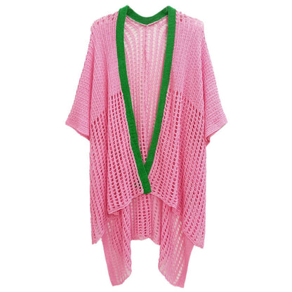 Alpha Kappa Alpha Sorority Pink &amp; Green Crochet Ruana Kimono