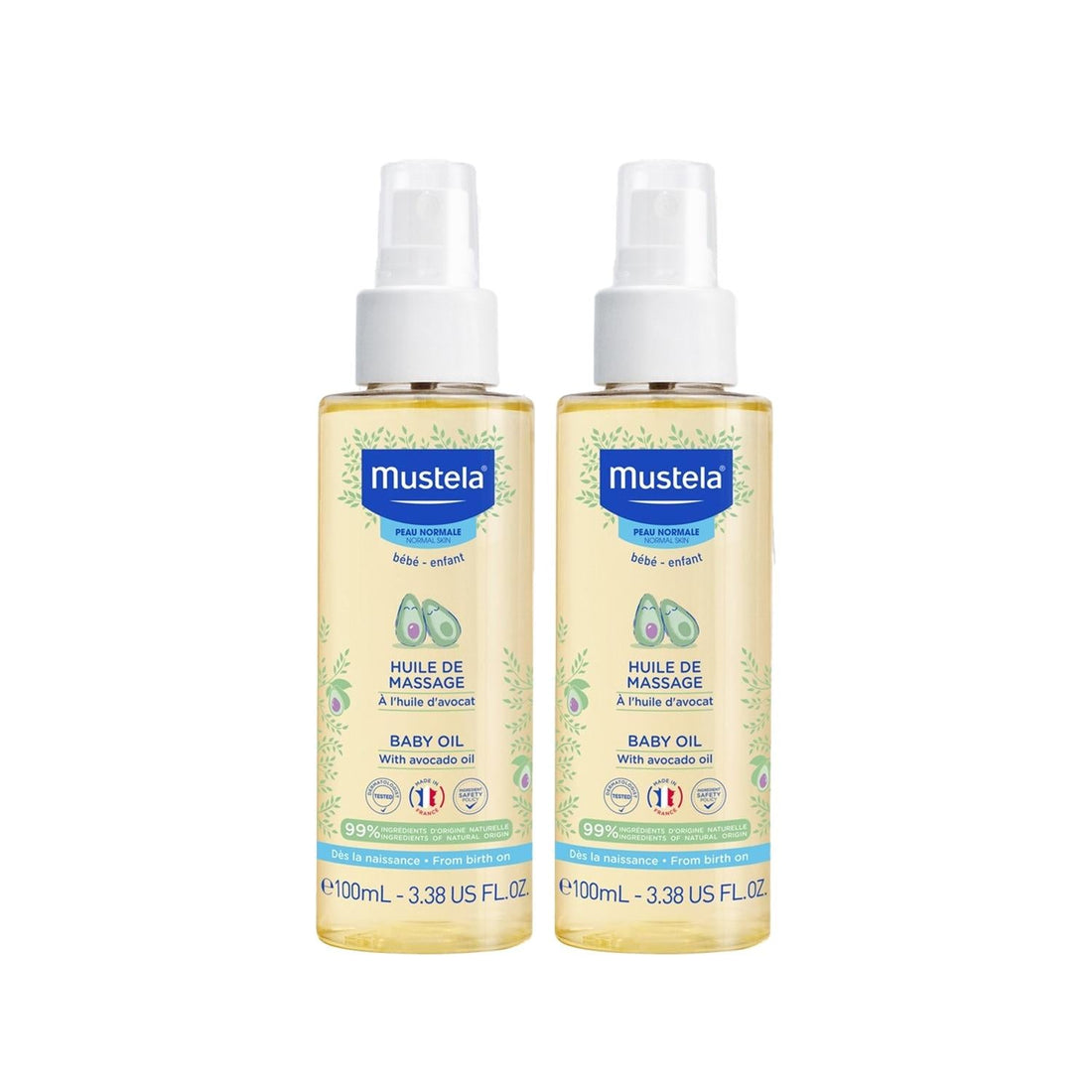 Mustela Baby Oil 100ml x 2 - Gentle, Natural Skincare for Newborns &amp; Babies