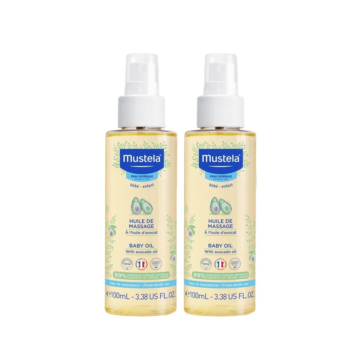 Mustela Baby Oil 100ml x 2 - Gentle, Natural Skincare for Newborns &amp; Babies