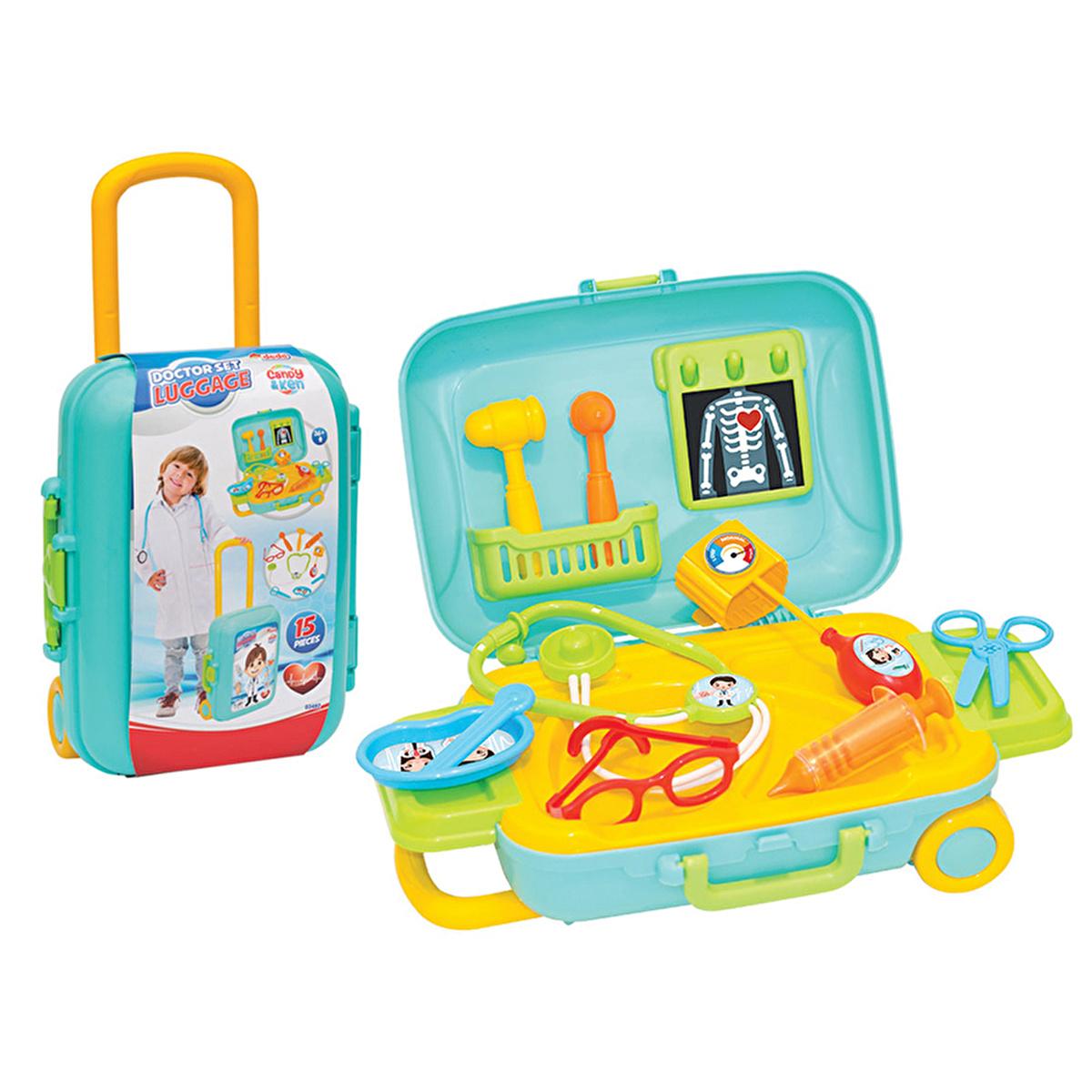 Dede Oyuncak Toy Doctor Set Suitcase - 15 Piece Kids Medical Kit for Pretend Play, Portable &amp; Health Tested