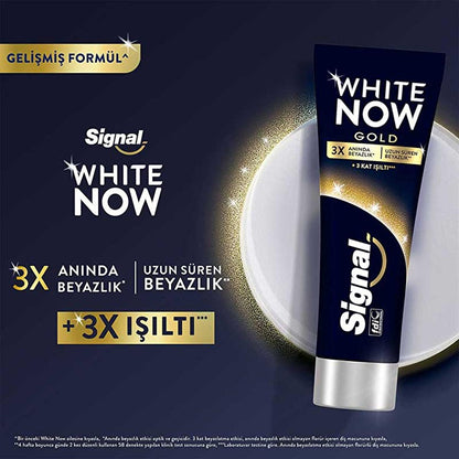 Signal White Now: 3X Whitening Toothpaste - Extra Fresh &amp; Gold - Stain Removal, Fluoride Protection - Fresh Breath, Confident Smile