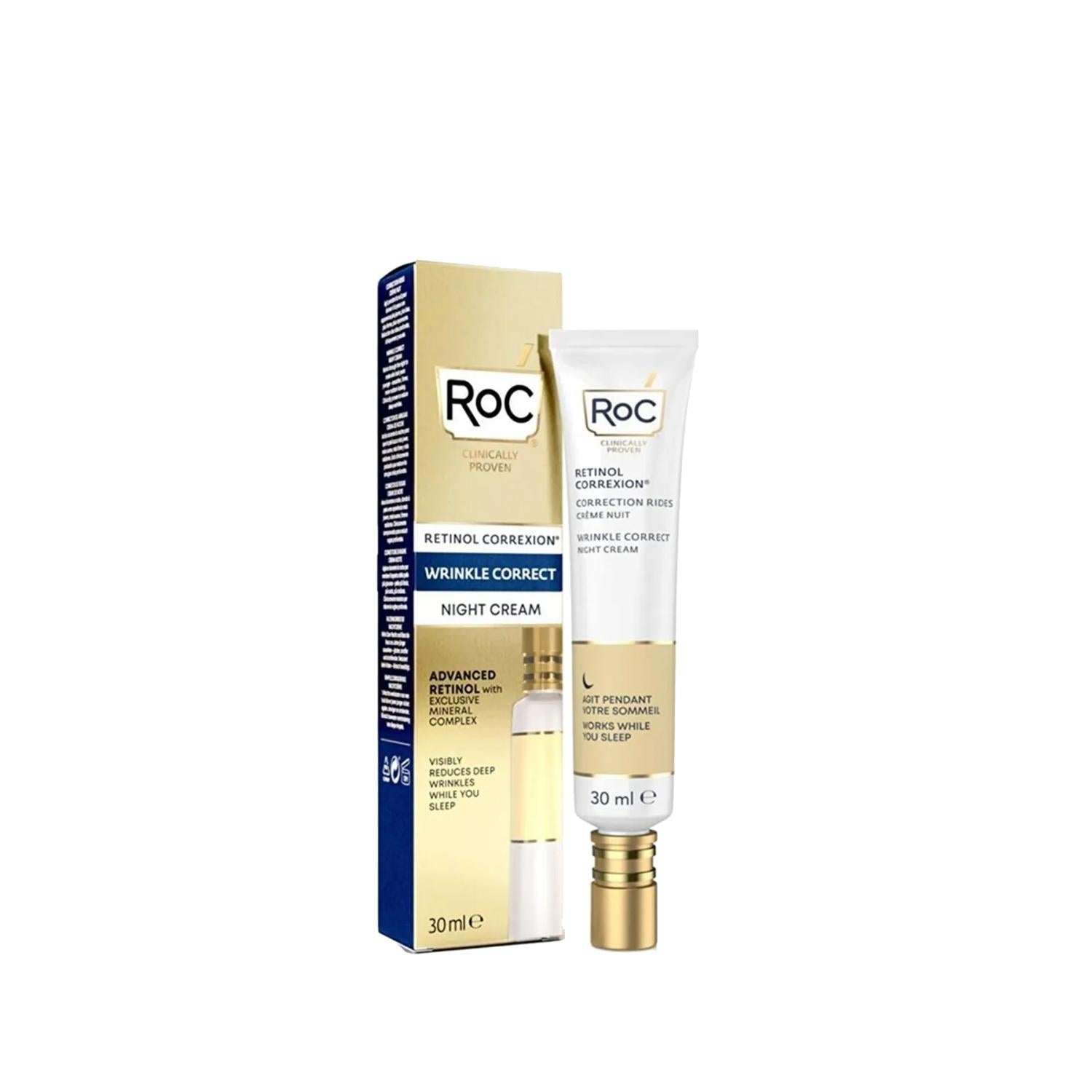 RoC Retinol Correxion Anti-Aging Night Cream - Reduce Wrinkles &amp; Improve Skin Texture, 1.01 fl oz