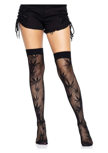 Leg Avenue 420 Net Thigh Highs with Leaf Print
