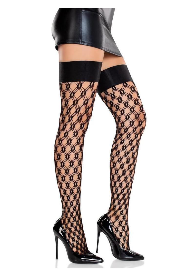 Eyelet Net Thigh Highs with Satin Elastic Top