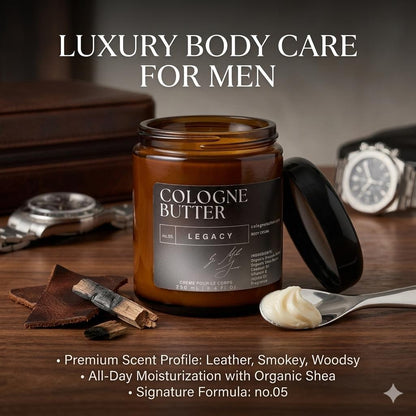 LEGACY – Luxury Fragrance Body Butter | Black Leather, Amber &amp; Rose Cologne Scent Moisturizing Skin Butter | Cologne Butter