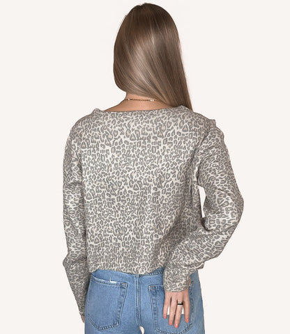 Leopard Print Button Up Cardigan - Vintage Oatmeal