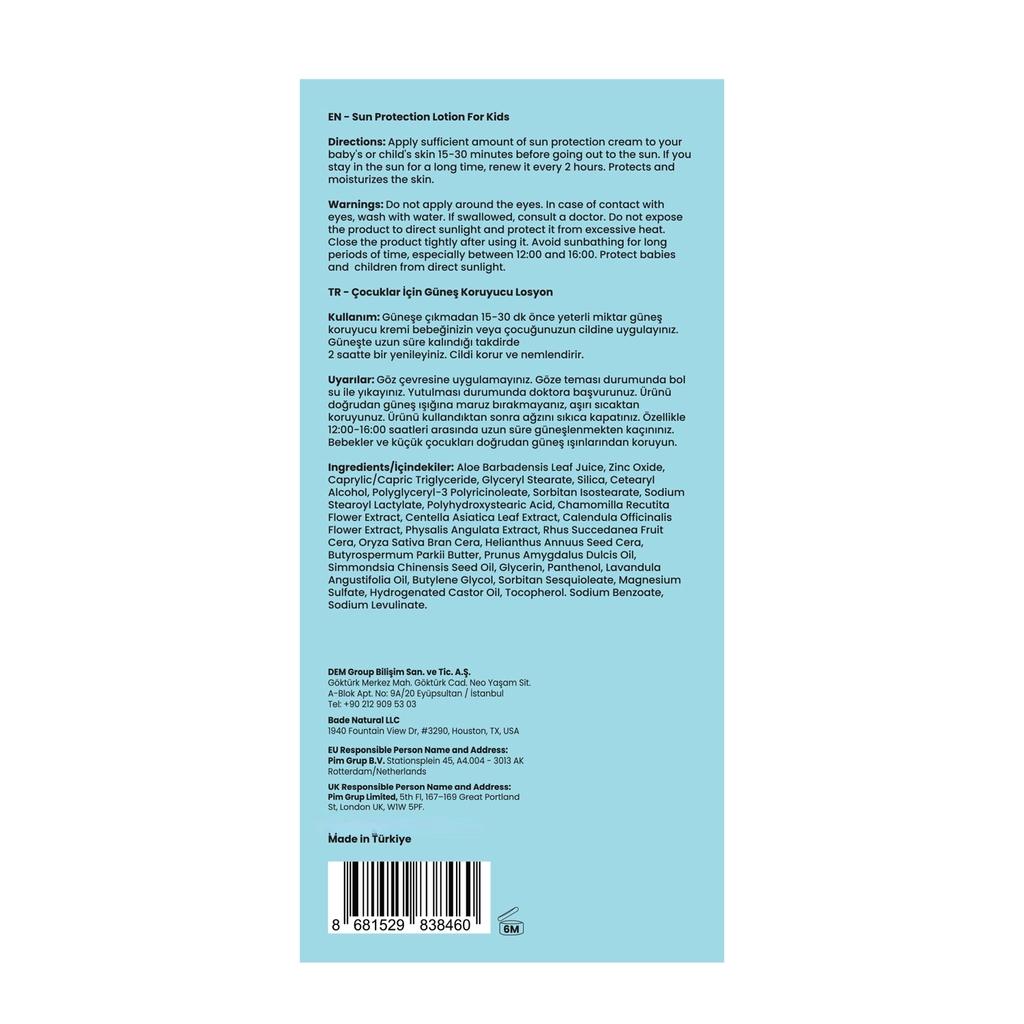 Bade Natural SPF 50+ Kids Sunscreen Lotion 110 ml