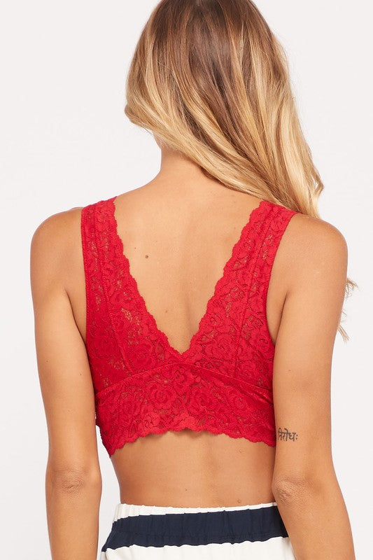 Scalloped Lace V Neck Padded Bralette