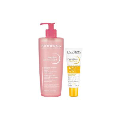 Bioderma Skincare Set - Sensitive Skin Care with Gentle Cleansing Gel &amp; SPF50+ Sunscreen