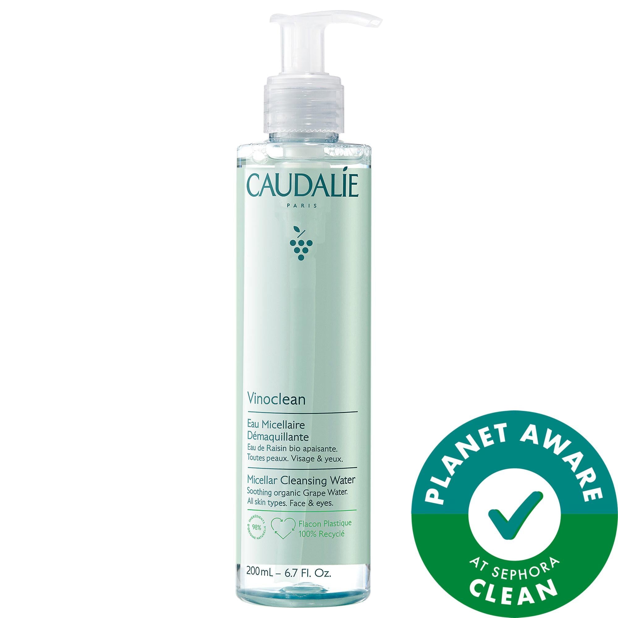 Vinoclean Micellar Water: Gentle Makeup Remover, Cleanser &amp; Hydrator for Sensitive Skin - Vegan &amp; Natural Skincare