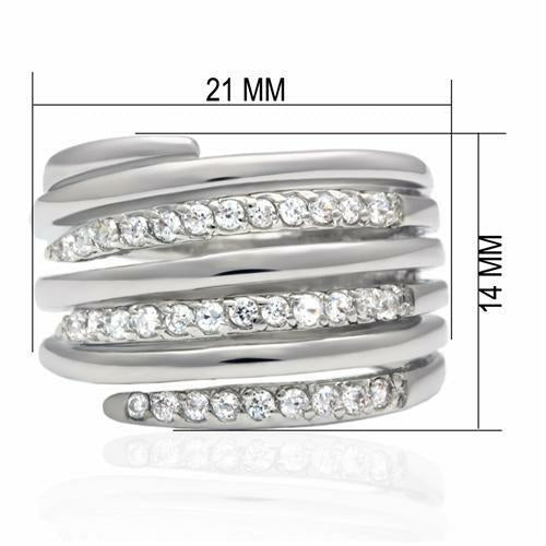 Ezra LO2075 rhodium brass ring with AAA grade clear cubic zirconia, showcasing a sleek, elegant design with sparkling stones.