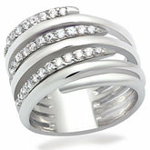 Ezra LO2075 rhodium brass ring with AAA grade clear cubic zirconia, showcasing a sparkling, elegant jewelry design.