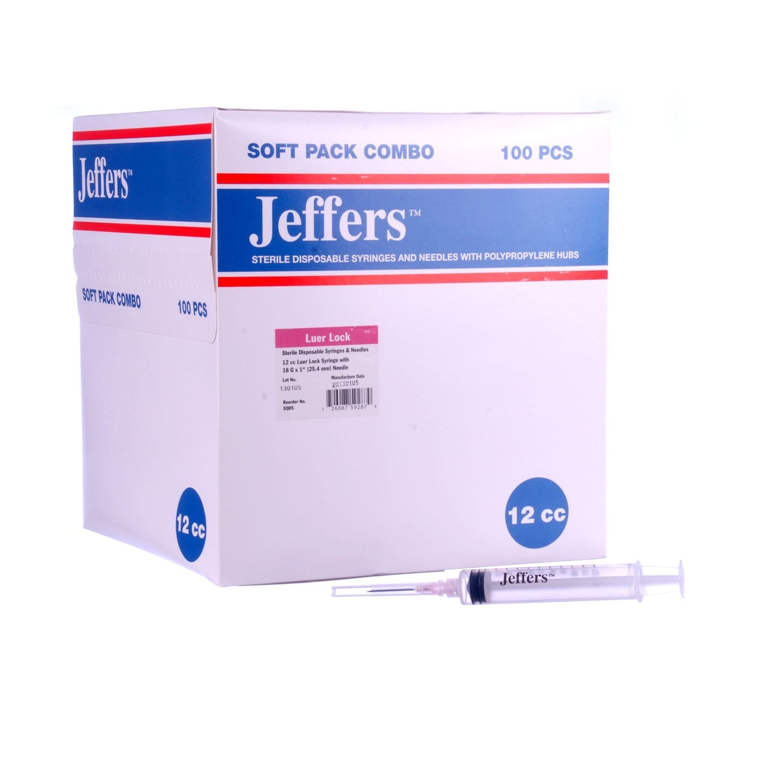 Jeffers Luer Lock Syringe/Needle Combo, Box of 100