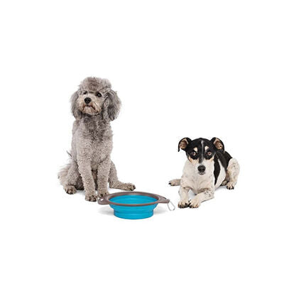 M-Pets Foldable Silicone Pet Travel Bowl for Food &amp; Water Blue 420ml