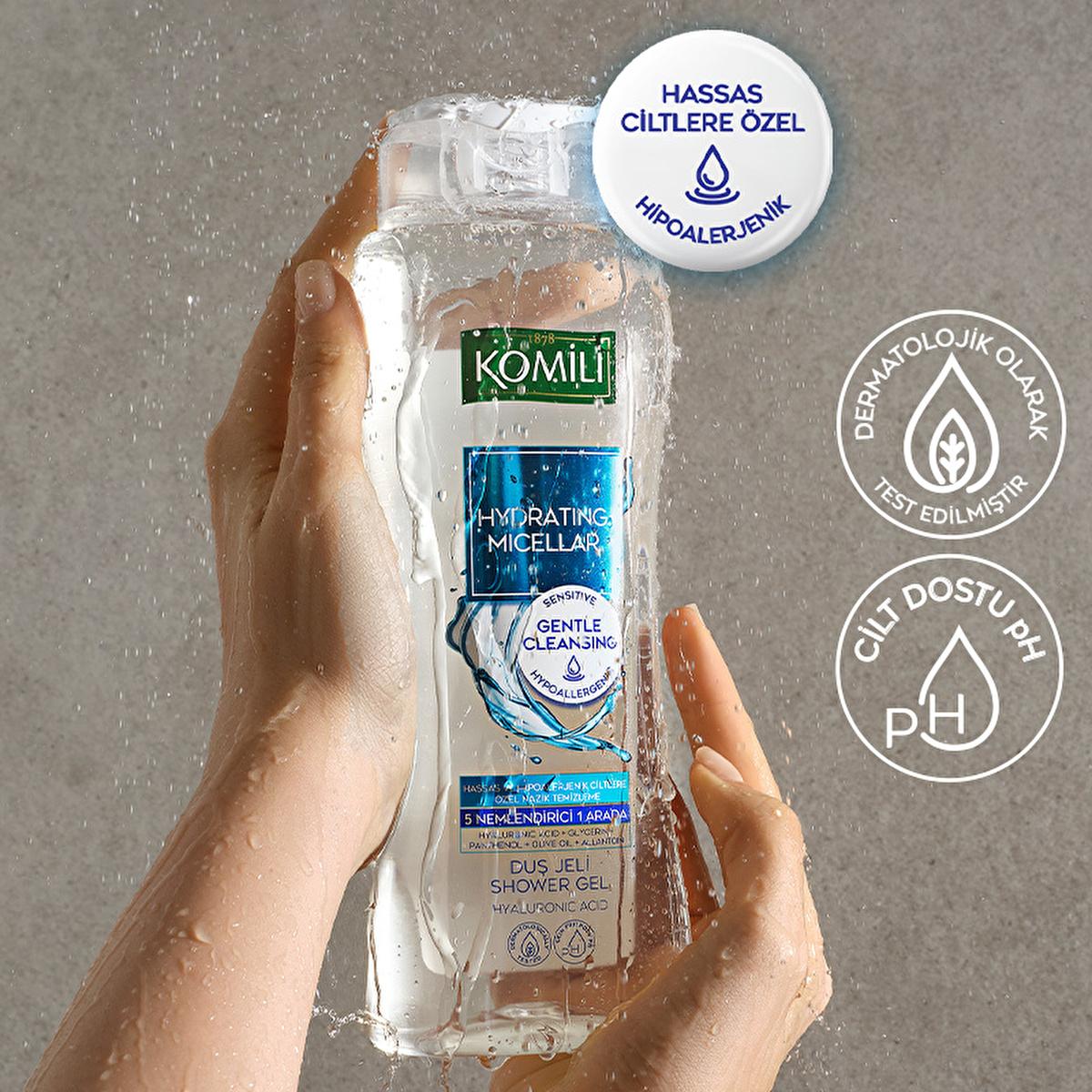 Komili Hydrating Micellar Shower Gel for Sensitive Skin - Gentle Cleansing &amp; Moisturizing - 16.91 fl oz