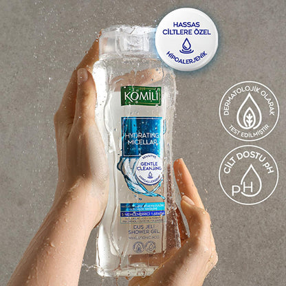 Komili Hydrating Micellar Shower Gel for Sensitive Skin - Gentle Cleansing &amp; Moisturizing - 16.91 fl oz