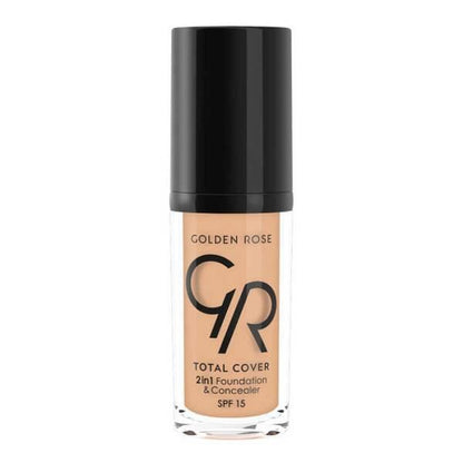 Golden Rose Total Cover 12 Light Beige 2 in 1 Foundation and Concealer - High Coverage, Lightweight Makeup with SPF 15