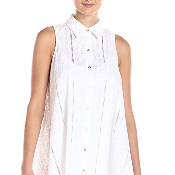 Calvin Klein Womens Shirt Cotton Eyelet Button Front Trapeze Dress, size 12