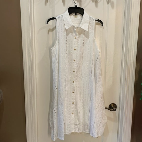 Calvin Klein Womens Shirt Cotton Eyelet Button Front Trapeze Dress, size 12
