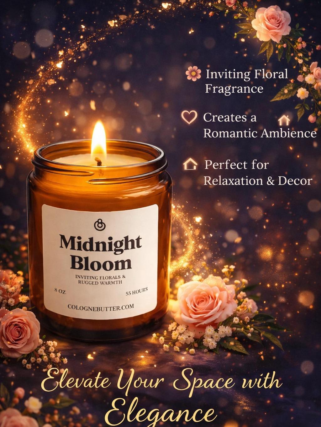 Midnight Bloom - The Luxury Floral Scented Candle for Home Decor, Relaxation &amp; Romantic Atmosphere | Cologne Butter