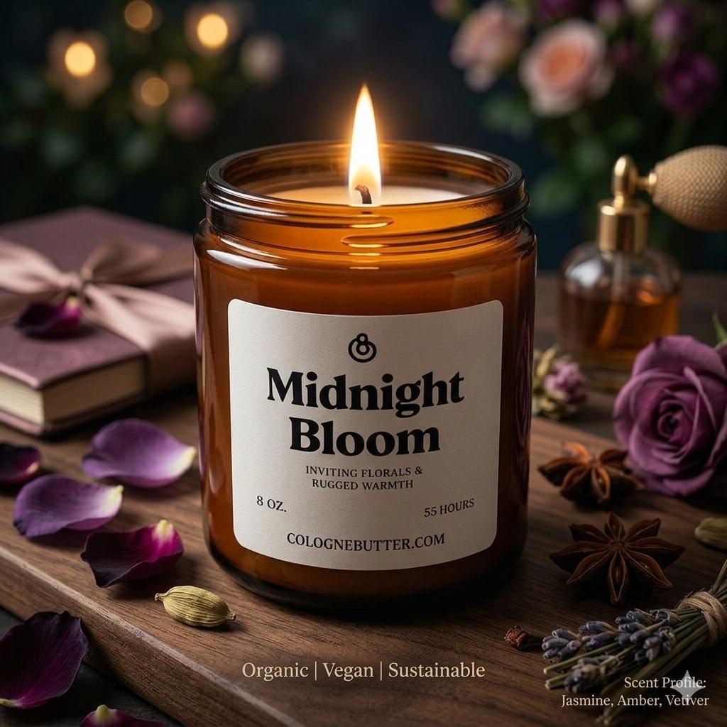 Midnight Bloom - The Luxury Floral Scented Candle for Home Decor, Relaxation &amp; Romantic Atmosphere | Cologne Butter