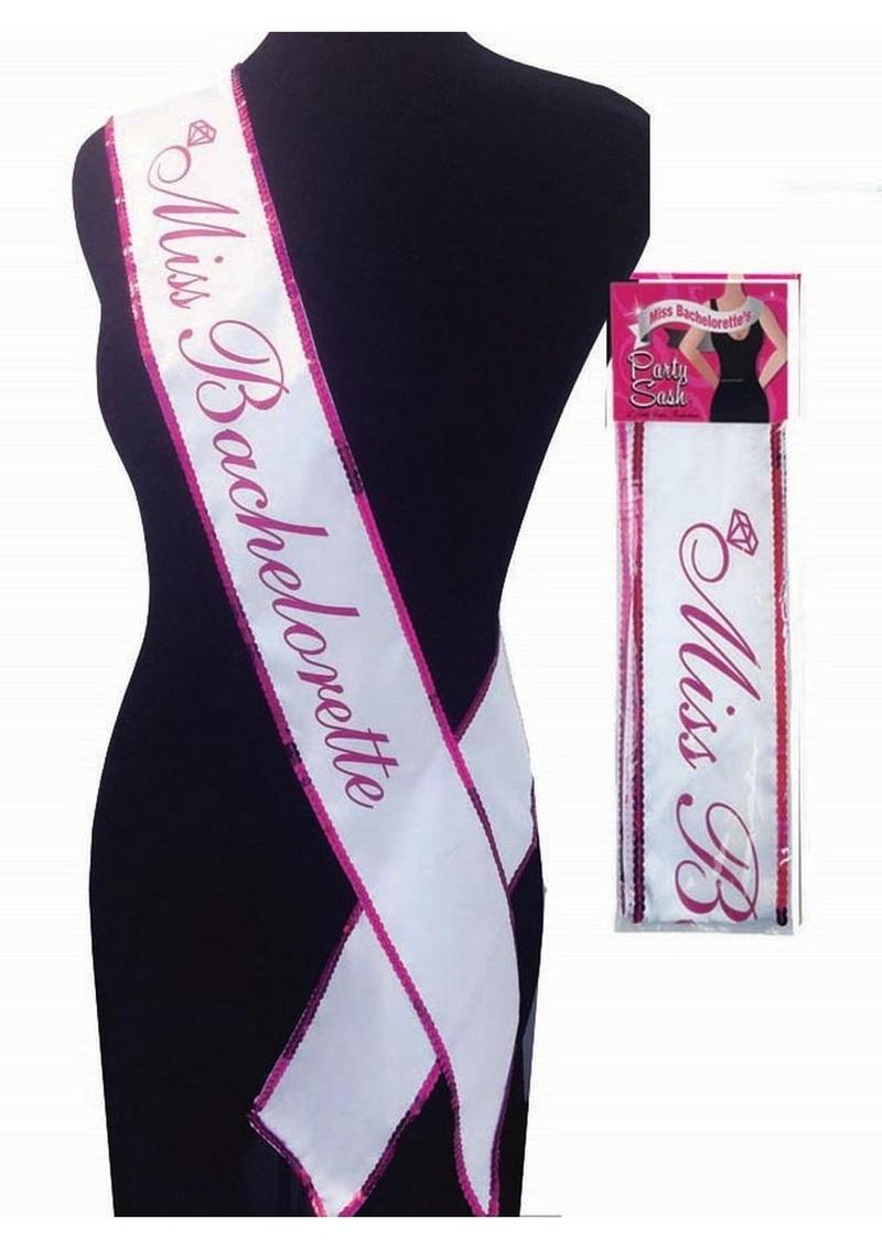 Miss Bachelorette Party Sash White with Pink Trim