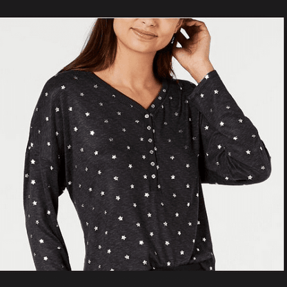 Ande Foil-Printed Henley Knit Pajama Top, Size Small