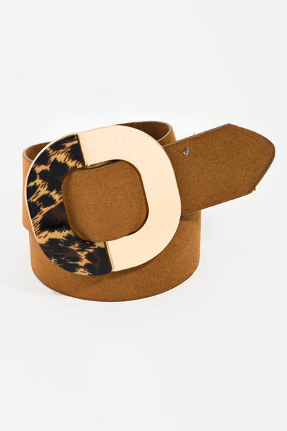 Faux Leather Rounded Square Buckle Belt