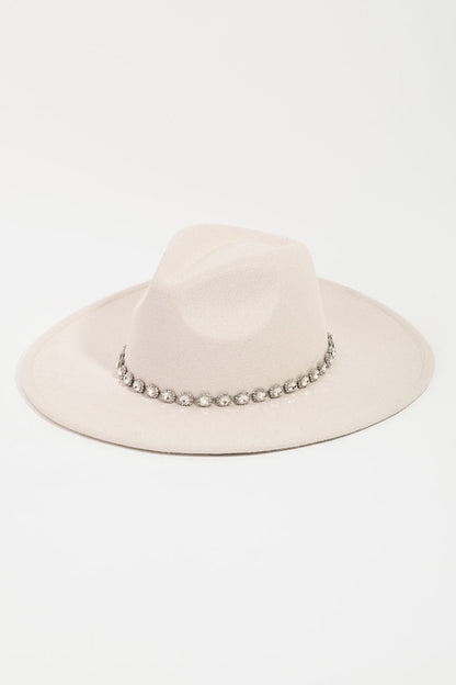 Crystal Rhinestone Strap Fedora Hat