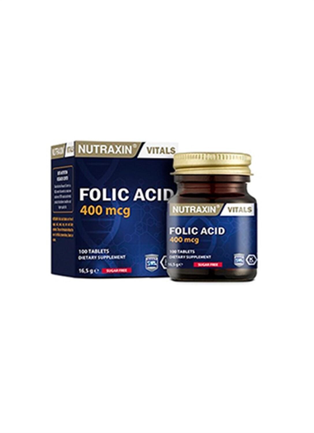 Nutraxin Folic Acid 400 mcg Dietary Supplement - 100 Tablets, Vegan &amp; Allergen-Free