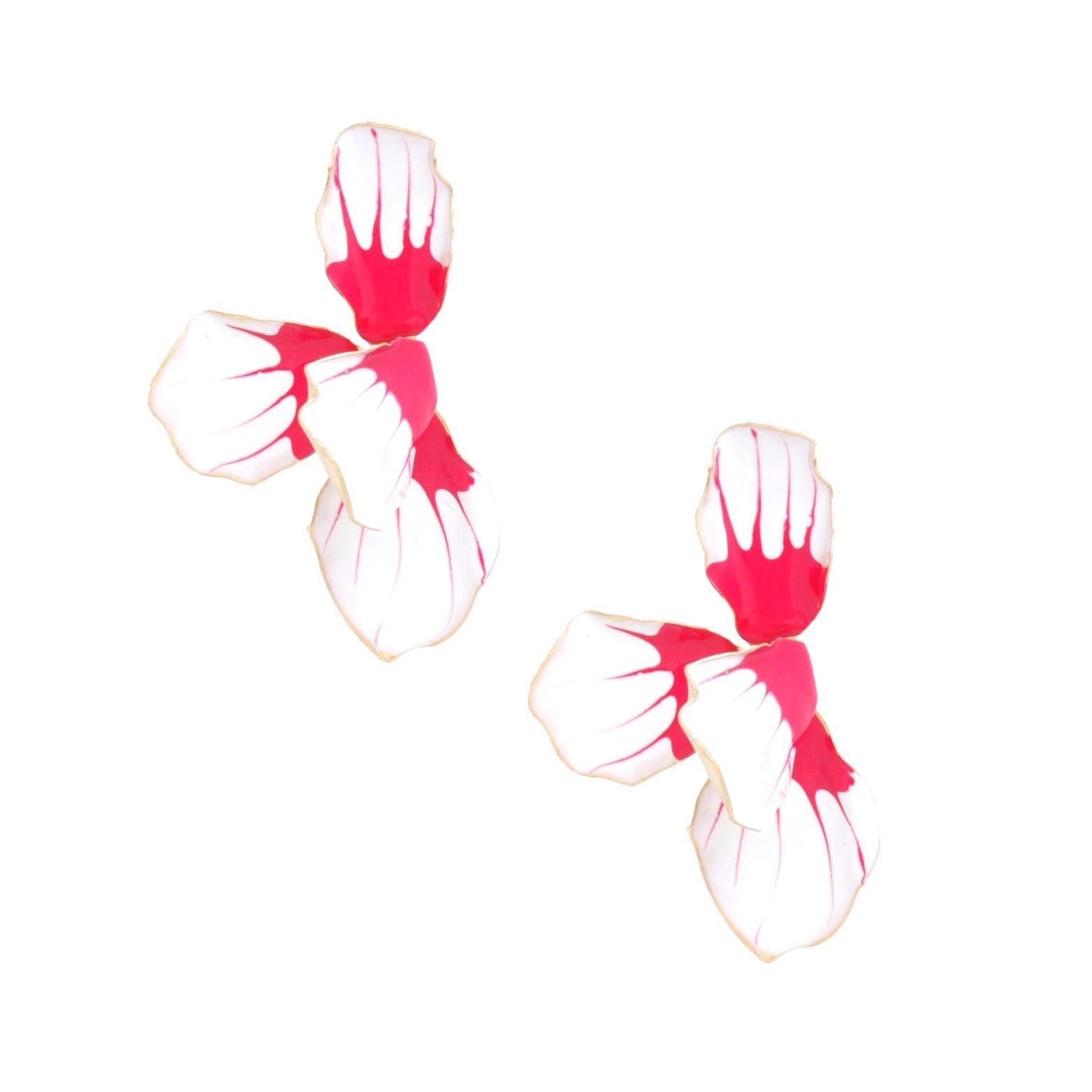 Studs White Tropical Flower Petal Enamel Earrings