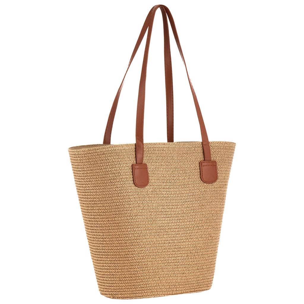 Eklips Beige Straw Beach Bag for Summer Travel