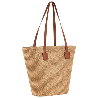 Eklips Beige Straw Beach Bag for Summer Travel