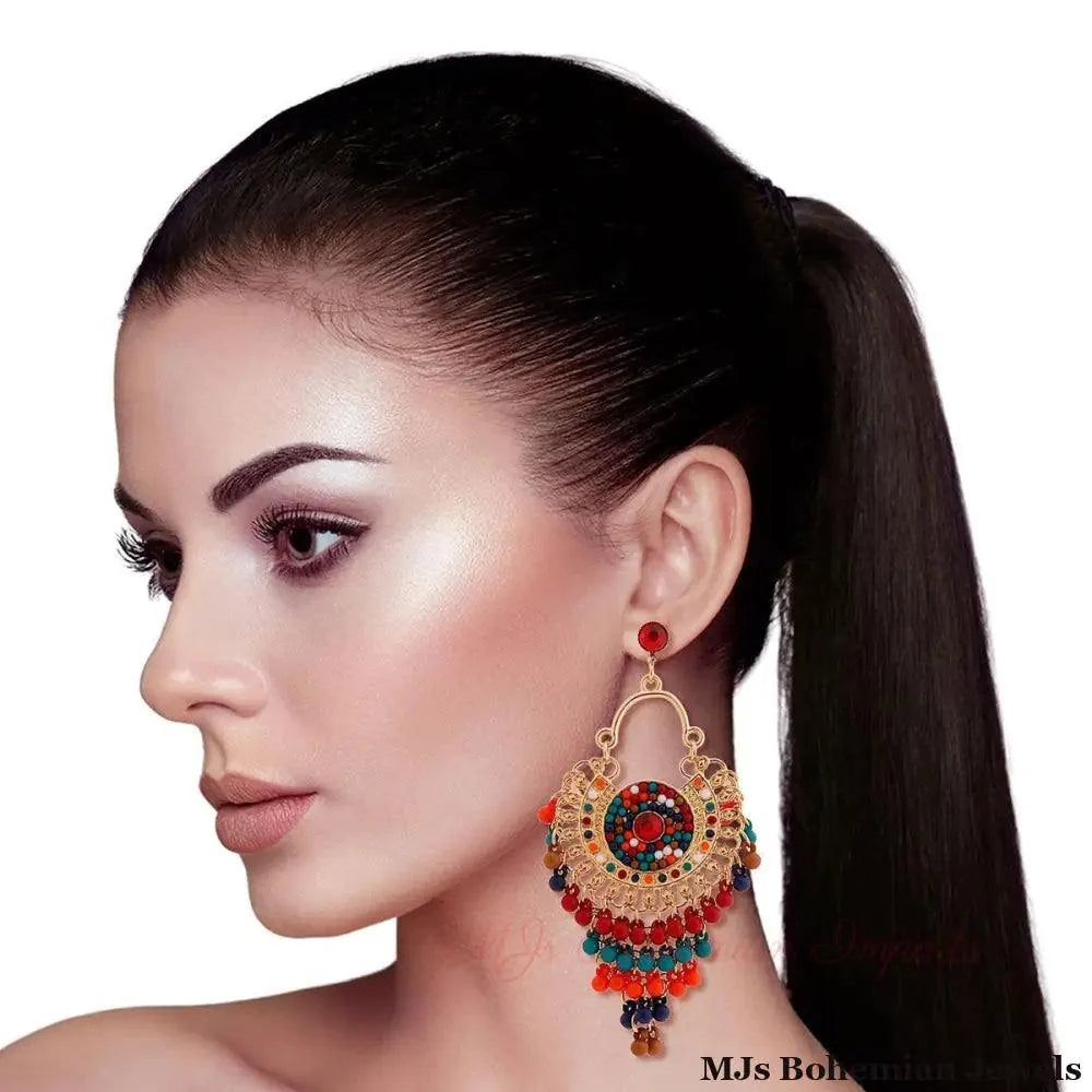Multi Color Beaded Mandala Drop Earrings