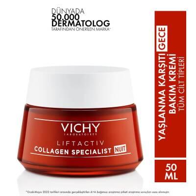 Vichy Liftactiv Collagen Specialist Anti-Aging Night Cream: Reduce Wrinkles &amp; Firm Skin with Hyaluronic Acid &amp; Vitamin C
