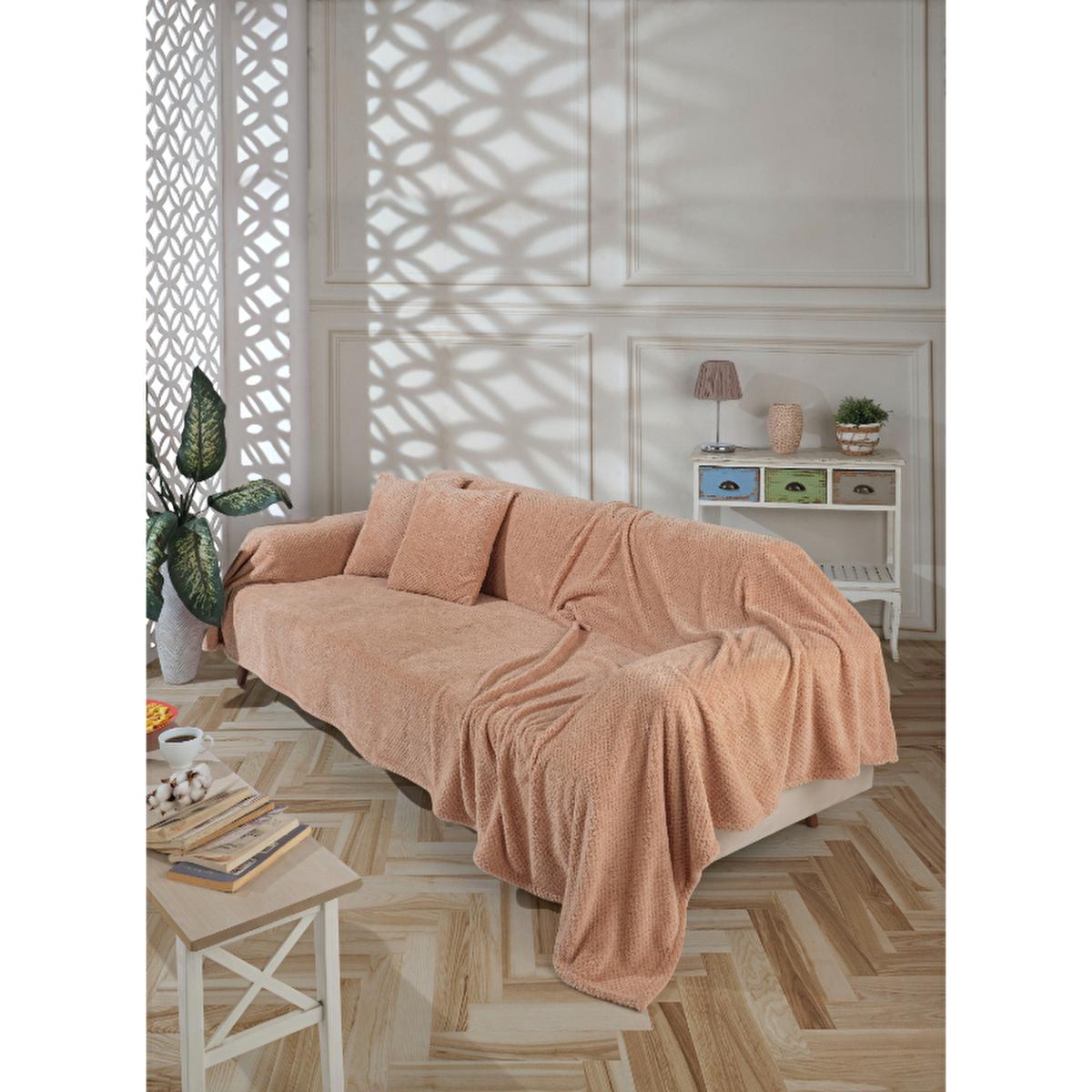 Wondel Maxi Throw Blanket - Beige Polycotton Sofa Cover &amp; Bed Blanket, 70.87 x 118.11 inches