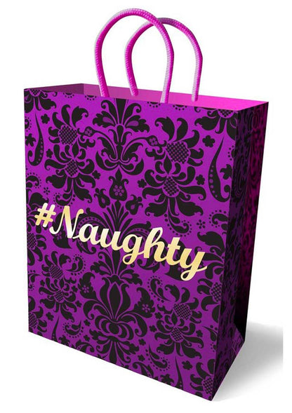 Naughty Gift Bag Purple And Black Damask Design with Bold Text