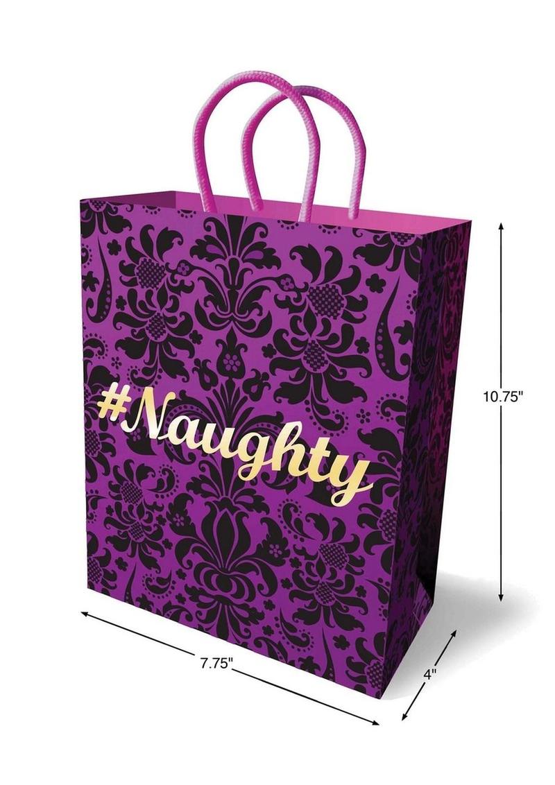 Naughty Gift Bag Purple And Black Damask Design with Bold Text