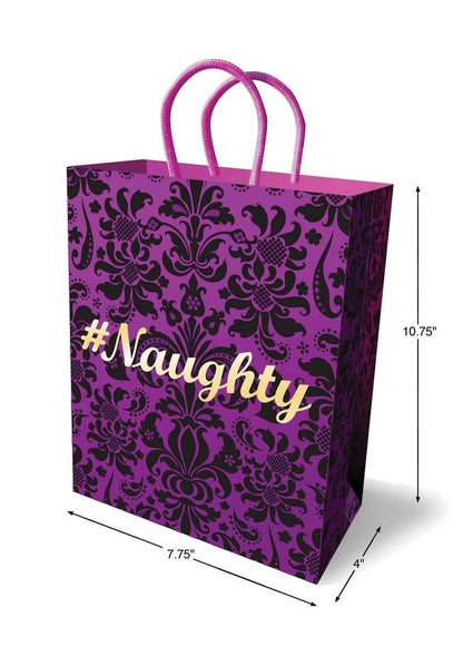 Naughty Gift Bag Purple And Black Damask Design with Bold Text