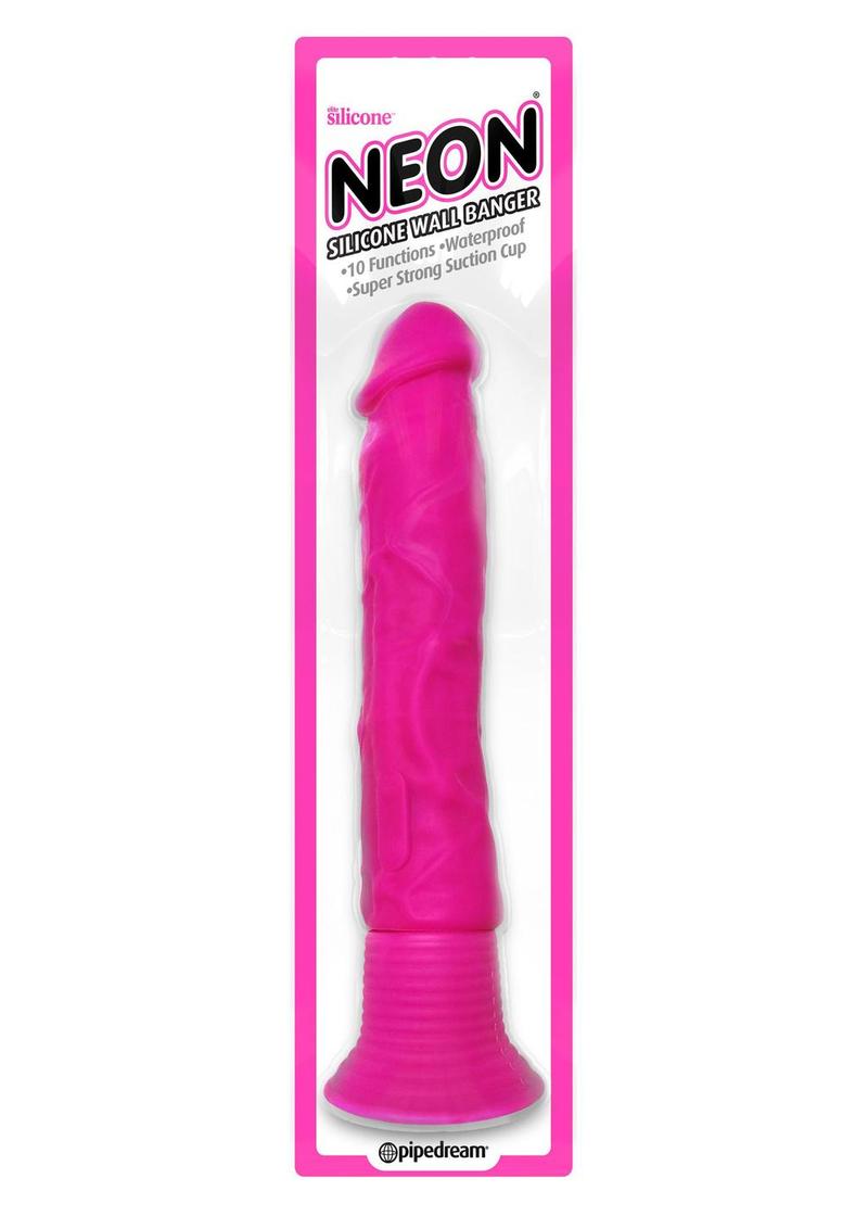 Neon Silicone Wall Banger Vibrating Pink Dildo