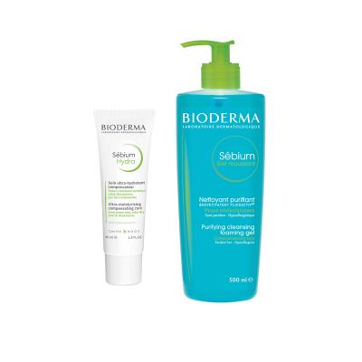 Bioderma Sebium: Hydra Cream &amp; Cleansing Gel Set for Oily, Acne-Prone Skin | Gentle Cleansing, Intense Hydration, Hypoallergenic, Non-Comedogenic