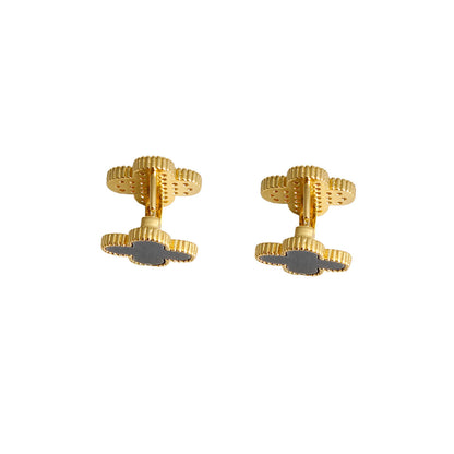 Black Clover Crystal Stud Earrings with Omega Back