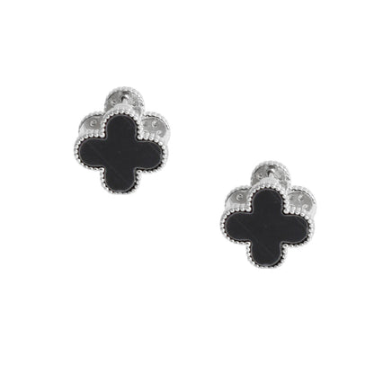 Black Clover Silver Stud Earrings with Omega Back
